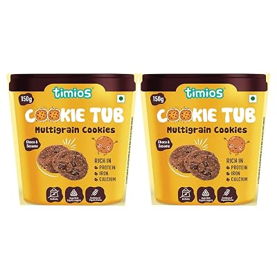 Timios Cookie Tub- Multigrain, Rich in Protein, Iron and Calcium Cookies-Pack of 2