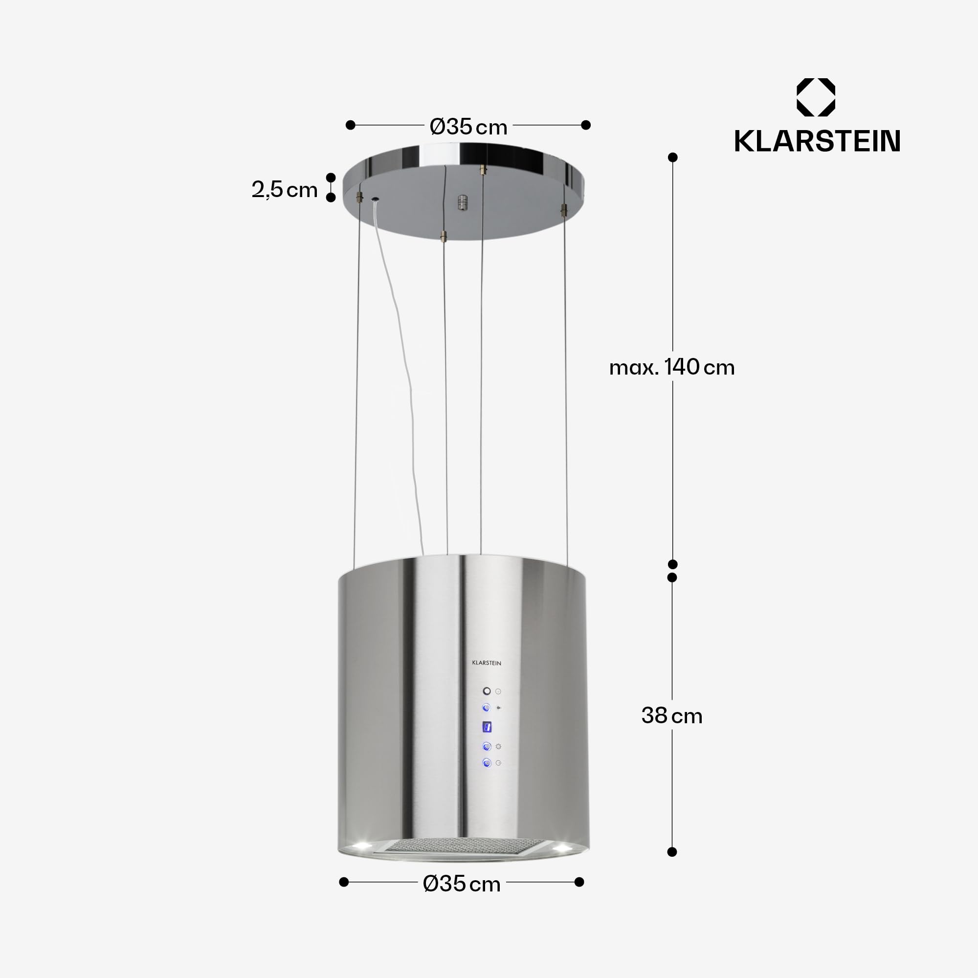 Klarstein Insel-Dunstabzugshaube Freihängend 583m³/h Abluft/Umluft 3 Stufen Aktivkohlefilter