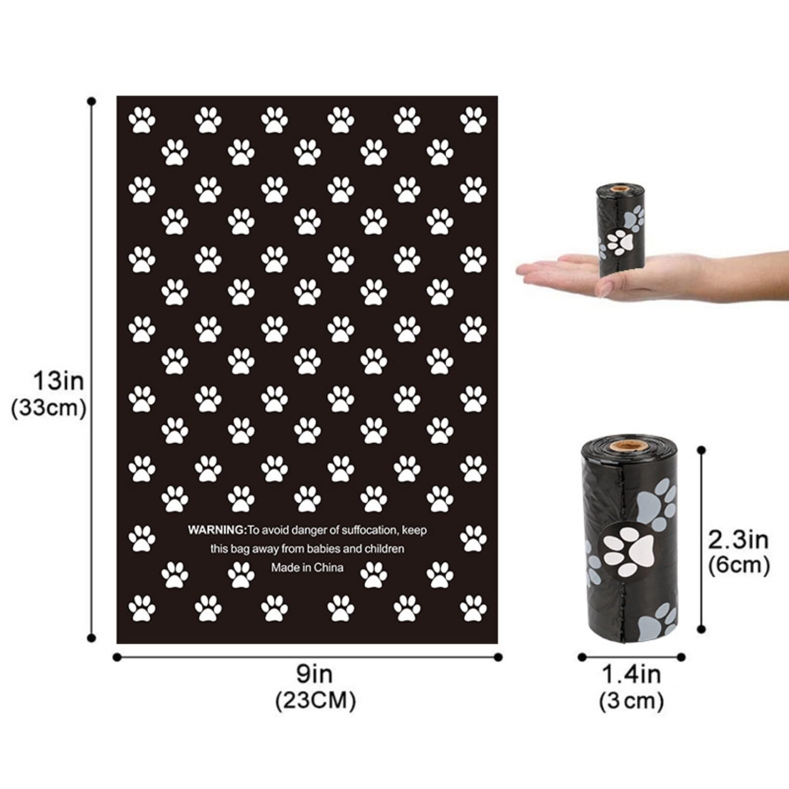NAERSI® Biodegradable Thicker Dog Poop Bags 21 Rolls/315 Bag Dog Waste Bags Thick Strong Made from Corn Starch Plants Based 6 Color DS21# (Black footprints) - Image 2