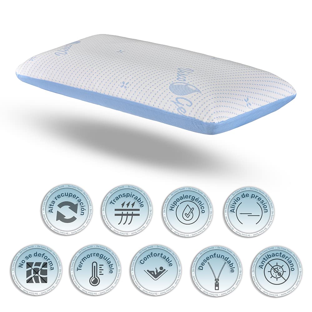 DECASATEXTIL® Almohada viscoelástica Visco Fresh: Temperatura regulada y Soporte Adecuado para un sueño reparador y Fresco Que Mejora la Calidad de tu Descanso. (Pack de 2-70cm)