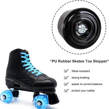 PU Rubber Roller Skate Toe Stoppers 1 Pair with Screws