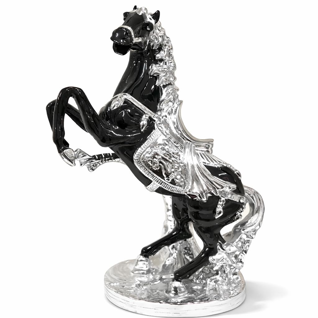 Crushed Diamond Italian Black Silver Horse Foal Romany Bling Ornament Ceramic Gift - 44cm