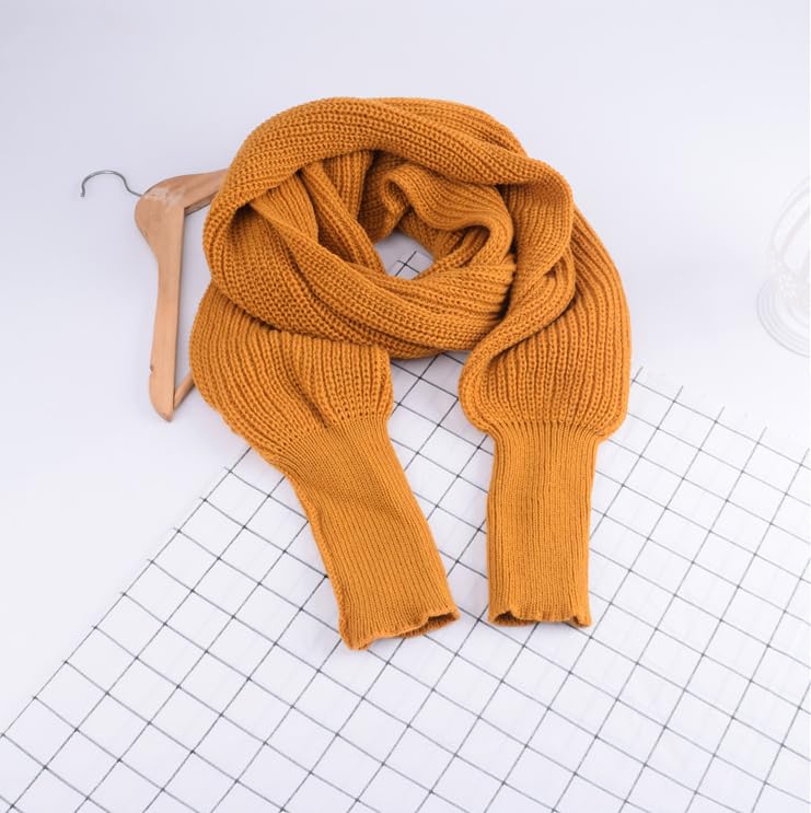 Women Winter Autumn Sweater Scarf Wrap with Sleeve, Fashion Solid Color Knitted Wrap Scarf Knitted Shawl Cape with Sleeve2