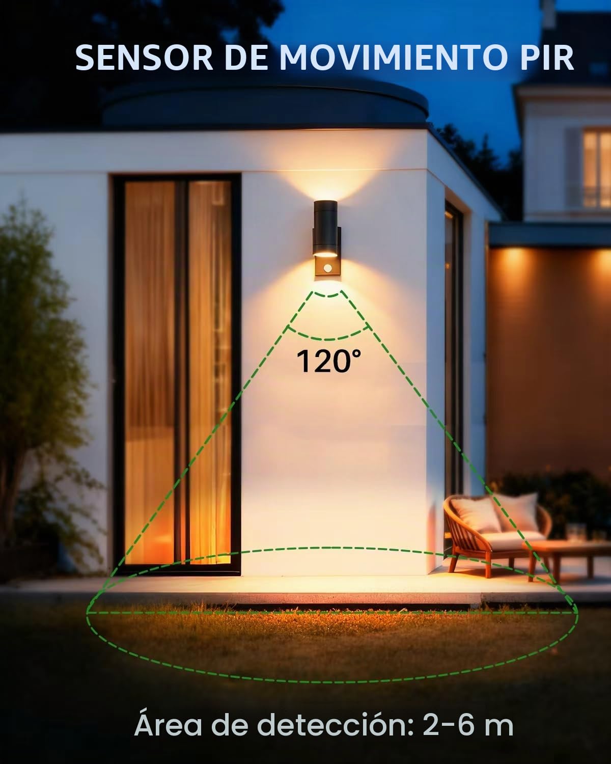 Aplique Pared Exterior de Aluminio con Sensor de Movimiento | Lampara de Pared Exterior, IP65 Luz Exterior Pared GU10 Arriba y Abajo, para Jardín, Patio, Porche, Antracita, 2 Piezas