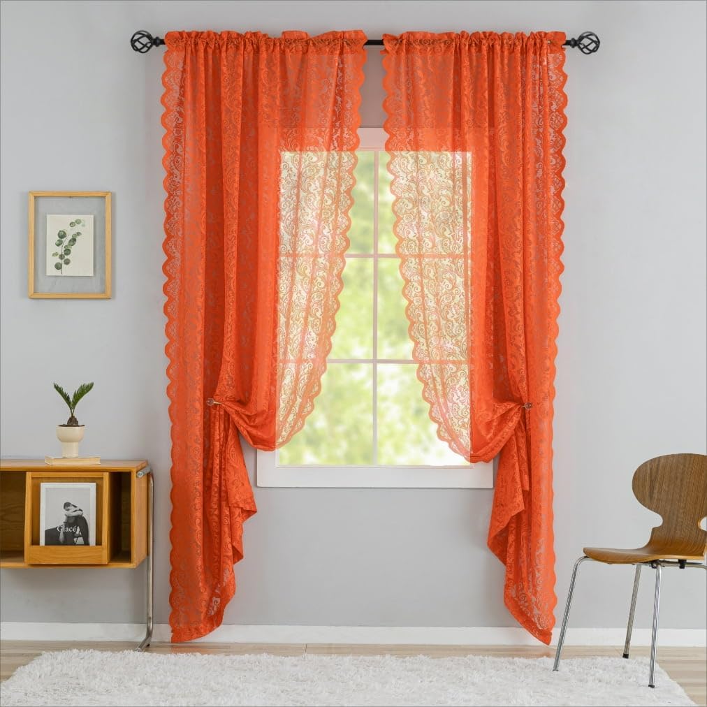 ALIGOGO Lace Orange Sheer Curtains 84 inches Long 2 Panels