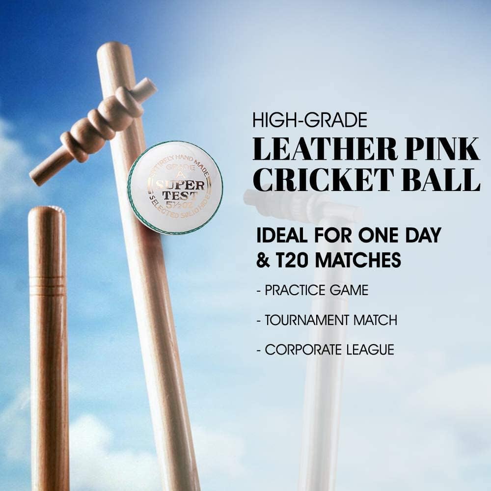 Mozi Sports® Leather Cricket Ball Senior Hand Stitched Match Quality Balls Weight 5.50oz (3x White H-Stitched) - Image 4