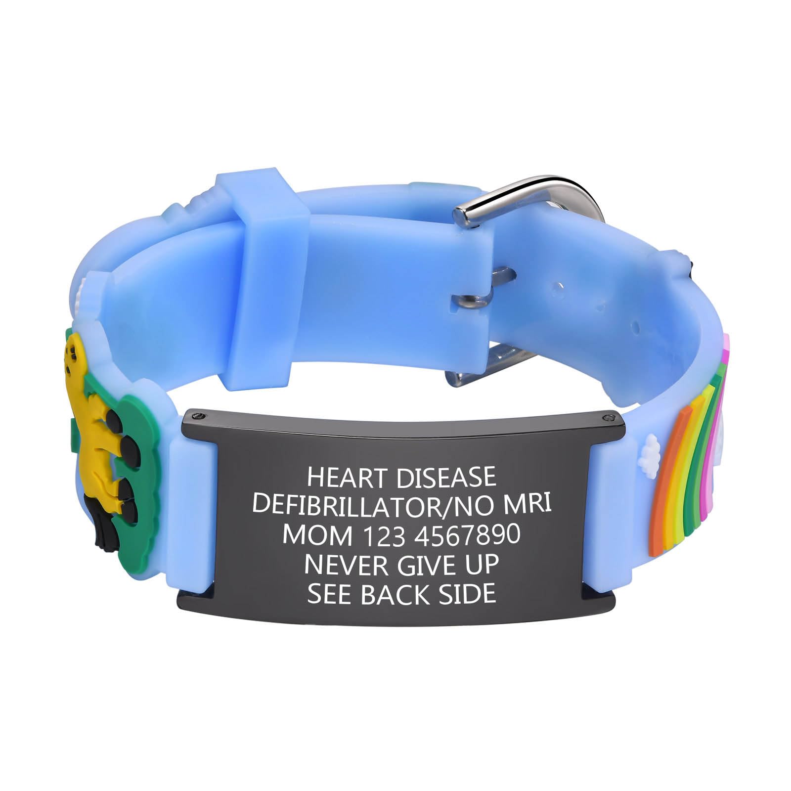 Kids Personalized Medical ID Bracelet-Silicone Autism Allergy Seizure Cute ID Wristband with Medical Alert Badge for Kids Toddler Children in Case of Emergency Bracelets if Lost (5.1''-6.5'')