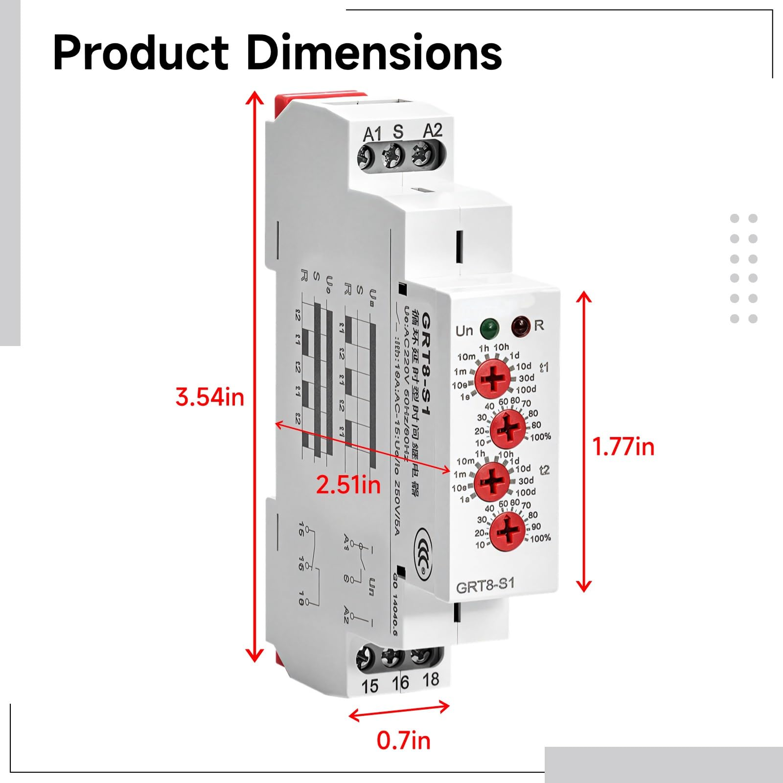Geya Grt8-S1 Zeitverzögerungsrelais, einstellbarer doppelter Zeitzyklus für 120 Vac, AC/DC 12–240 V, passend für 35-mm-Schiene, ideal für Steuerungssysteme