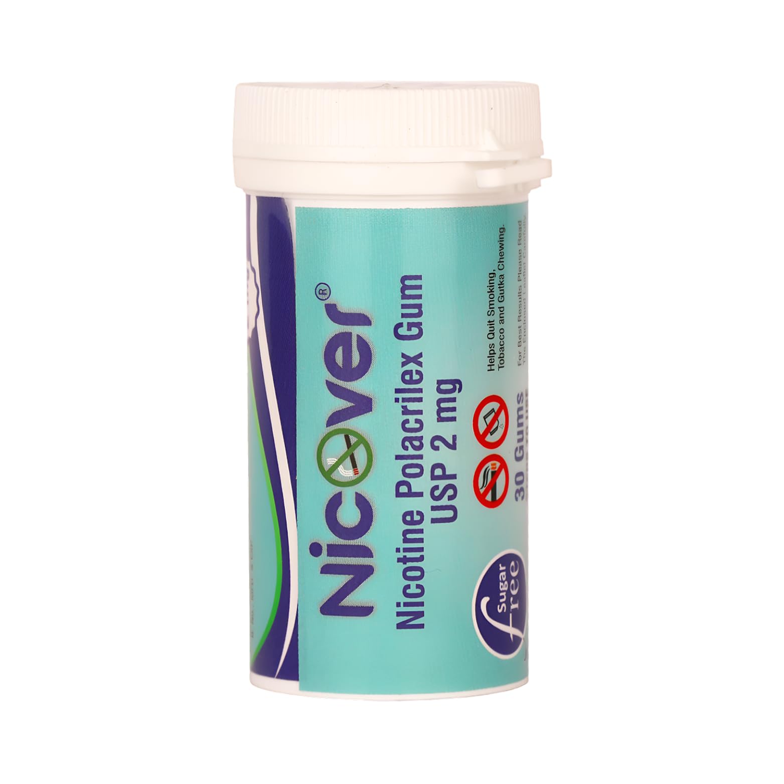 Nicover Nicotine Polacrilex Gum USP 2mg – Sugar Free | Helps Quit Smoking, Tobacco & Gutka Chewing | 30 Gums Pack