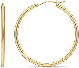 Best 14k Yellow Gold Classic Shiny Polished Round Hoop Earrings, 2mm tube Review 