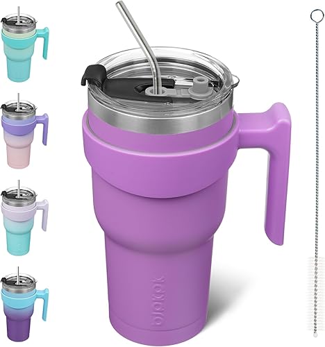 BJPKPK Vaso de 30 onzas con asa, aislamiento de acero inoxidable, con tapa y pajita, tazas de café de viaje para mujeres y hombres, lavanda