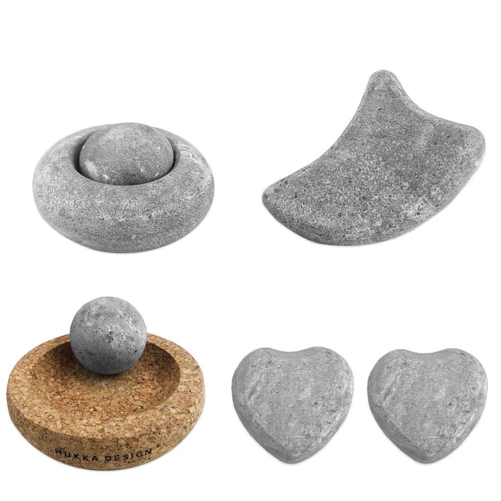 hochwertiges Steintherapie Set 3 aus Speckstein mit Guasha, Minisolejoy (Fußmassage), Lempi und Kamu - das Original aus Finnland von Hukka Sauna