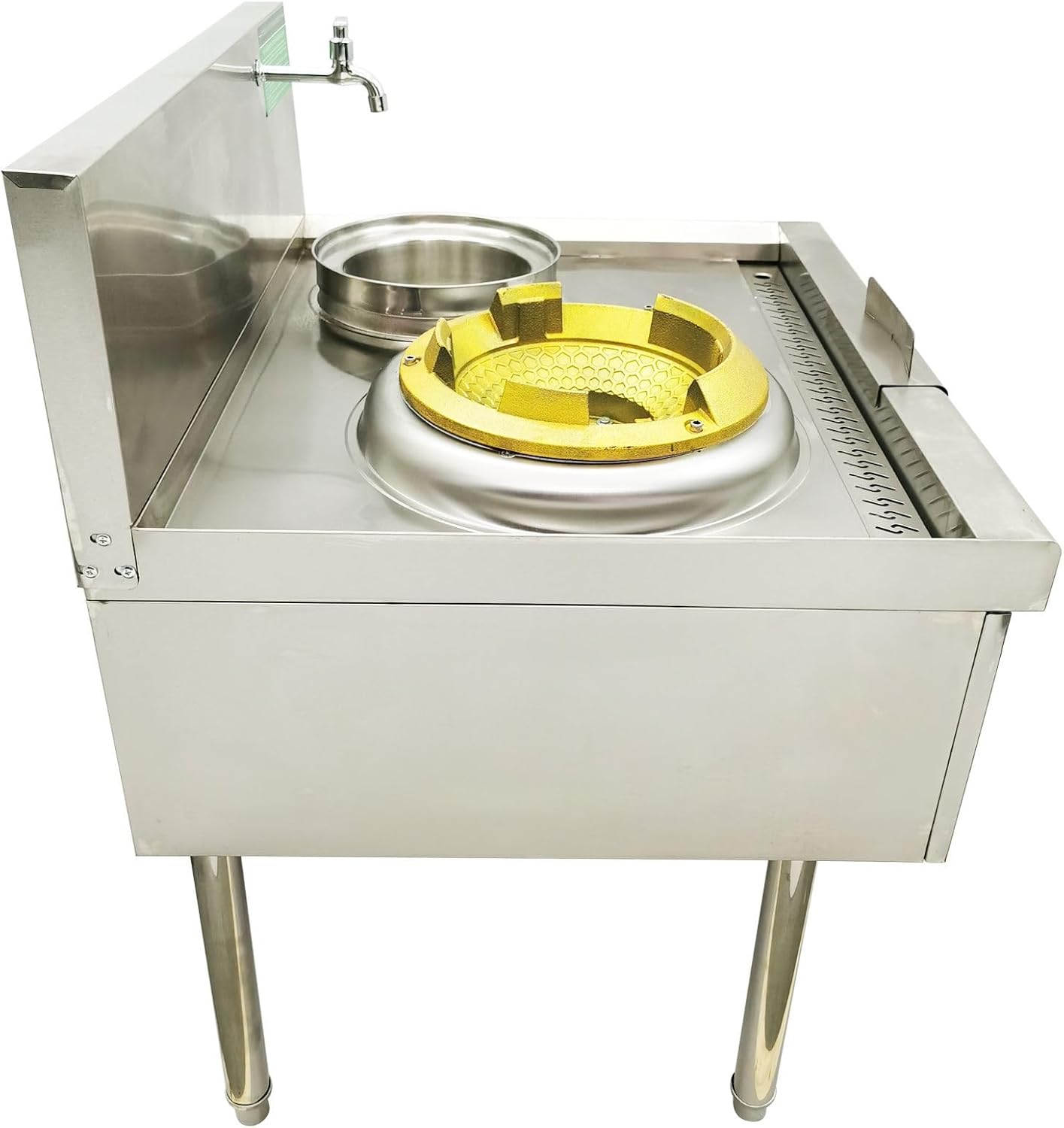 Commercial Gas Wok Stove Chinese Wok Range Burner Natural Liquefied Gas Stove Cooker Single Burner 15.4" Stainless Steel with Baffle and Water Basin 120W 110V
