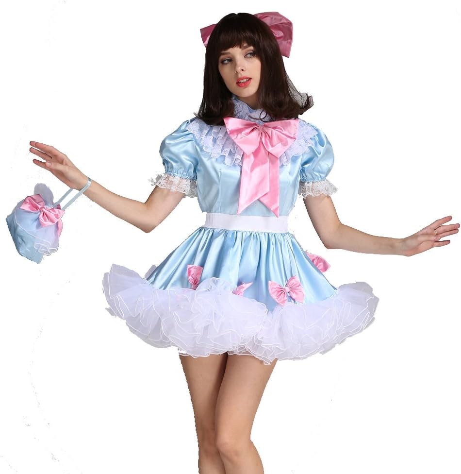 GOceBaby Women Sissy Lockable Maid Bow Dress Stain Puffy Crossdress Uniform Costume
