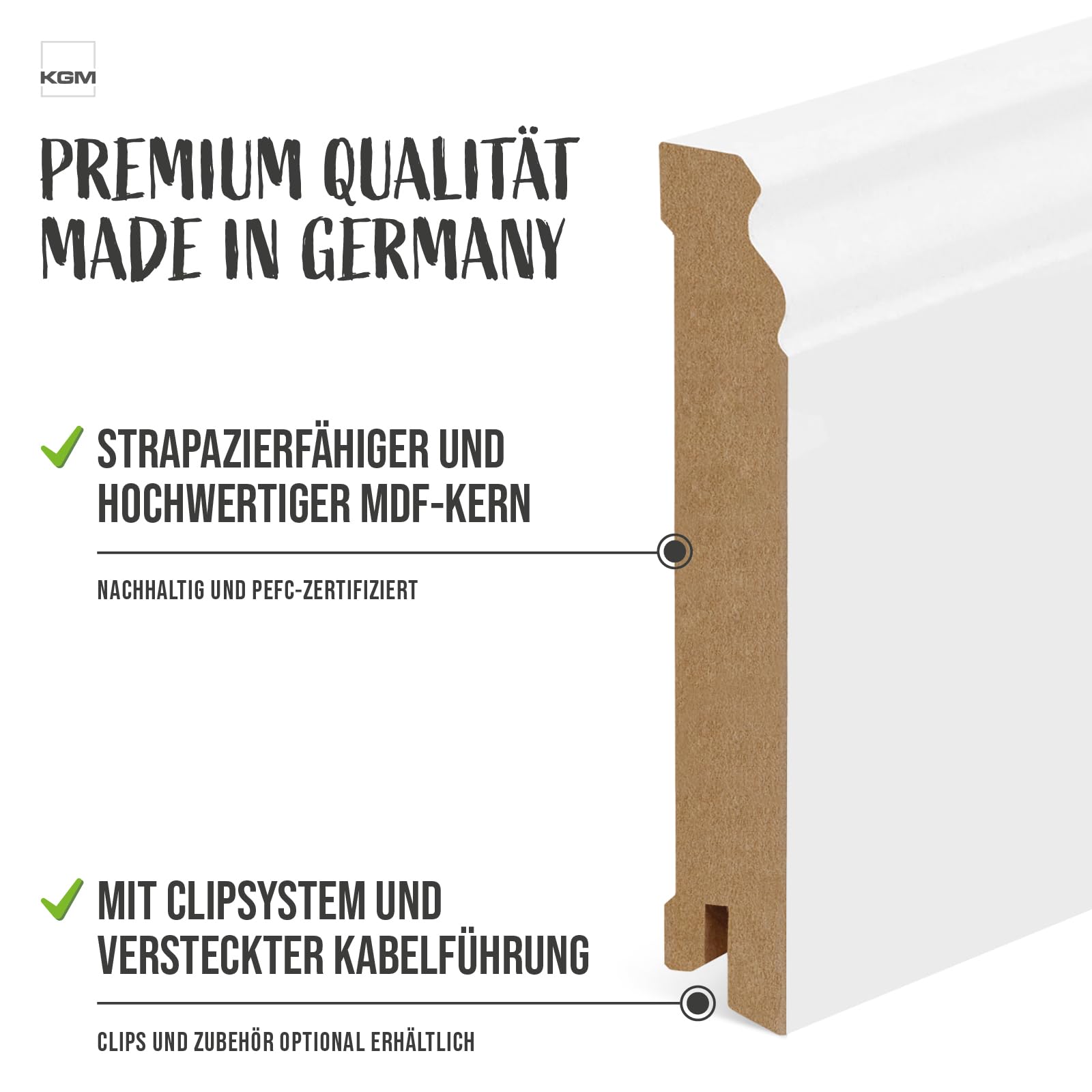 KGM Hamburger Sockelleiste Altberliner Profil Weiß folierte MDF Fußbodenleiste 2400 x 19 x 100 mm 10 Stück 24 Meter