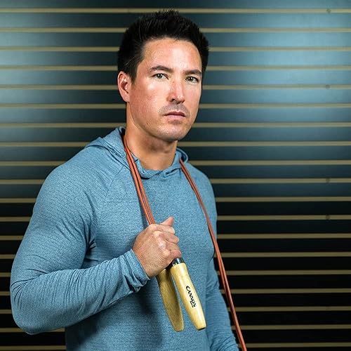 Miniatura 5 de Cannon Sports Cuerda de saltar de cuero con rodamiento de bolas asas de madera para fitness y gimnasio en casa