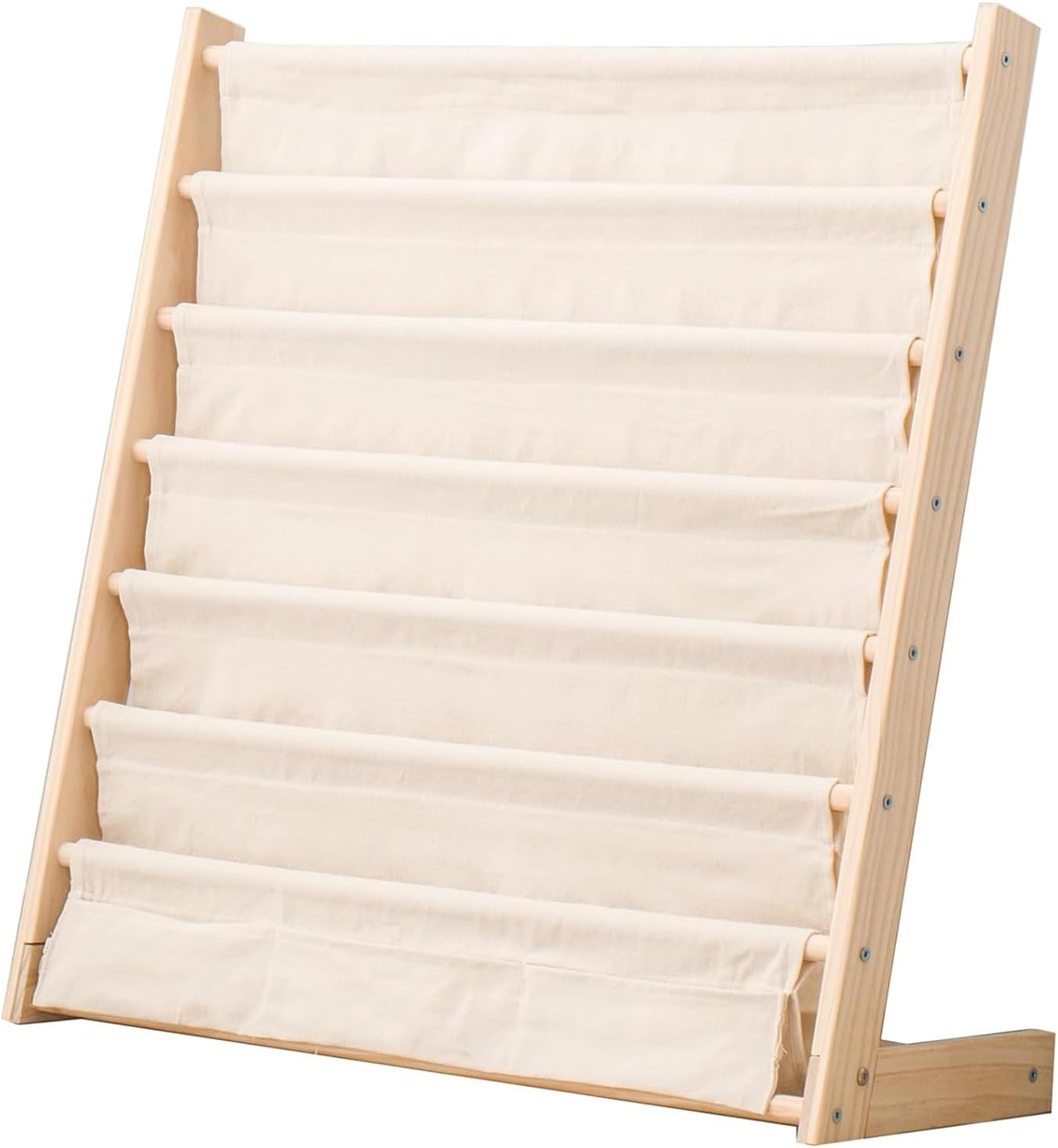 6-Tier Kids Bookshelf – Child-Safe Wooden Book Shelf with Cotton Linen Fabric, Holds 100+ Books, Baby Bookshelf & Toddler Bookcase Organizer for Nursery, Playroom & Kids Rooms