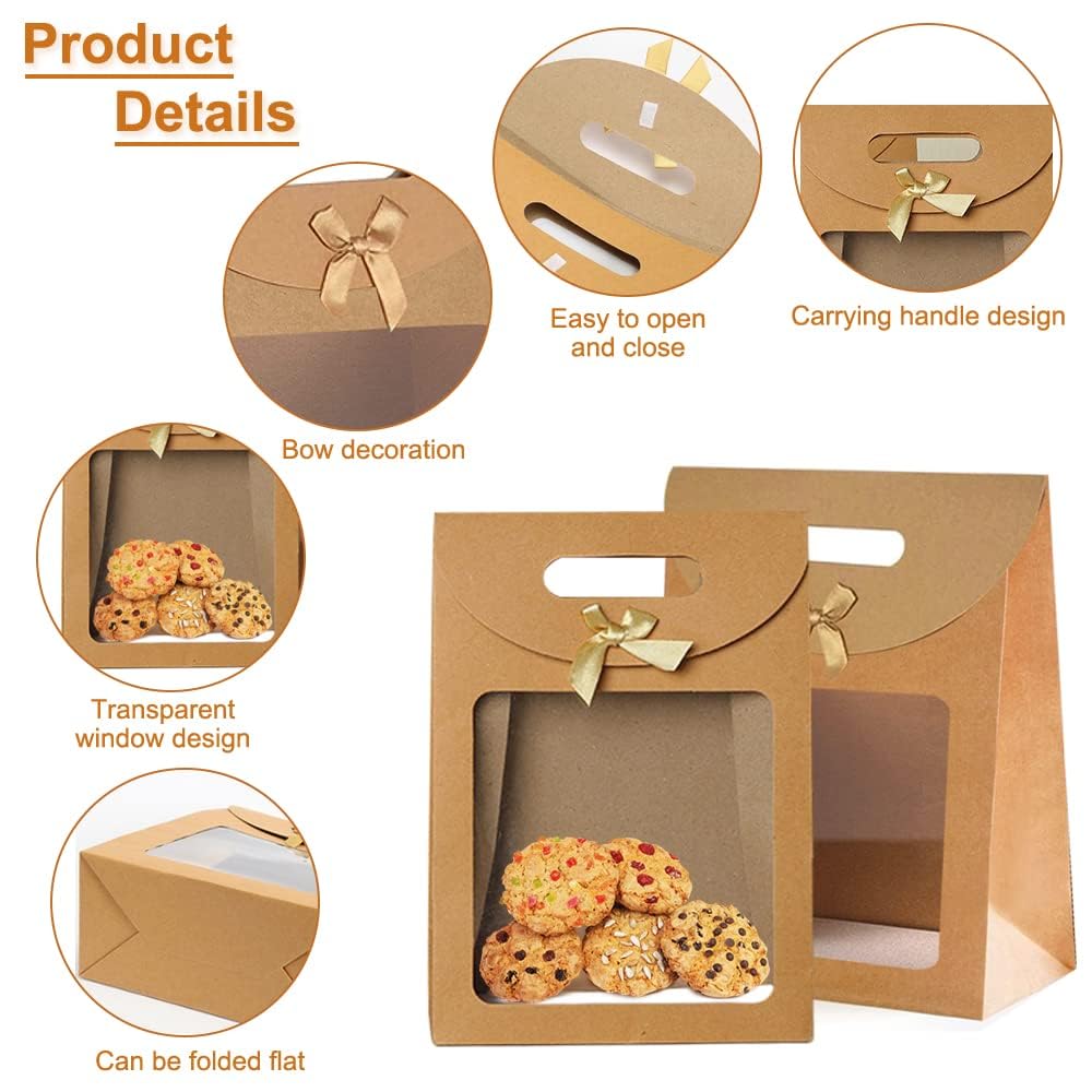 Sacs Cadeaux Noirs Et Blancs Avec Fenêtre Transparente, Sac à Cartes En Papier Avec Poignée, Boîte D'emballage De Bonbons, Strass Et Gâteaux, Sac Cadeau Eid Mubarak, 6 Pièces