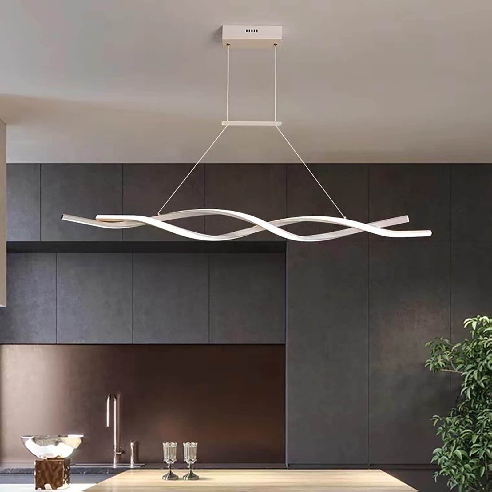 Lámpara colgante LED regulable blanca de 100cm con mando para salón e isla cocina Selfless