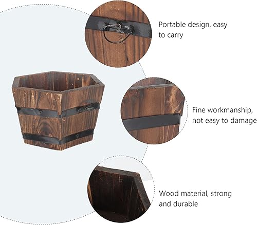 Miniatura 5 de Cabilock Macetero de barril de whisky, macetas de barril de madera, macetas rústicas para decoración del hogar, plantas pequeñas