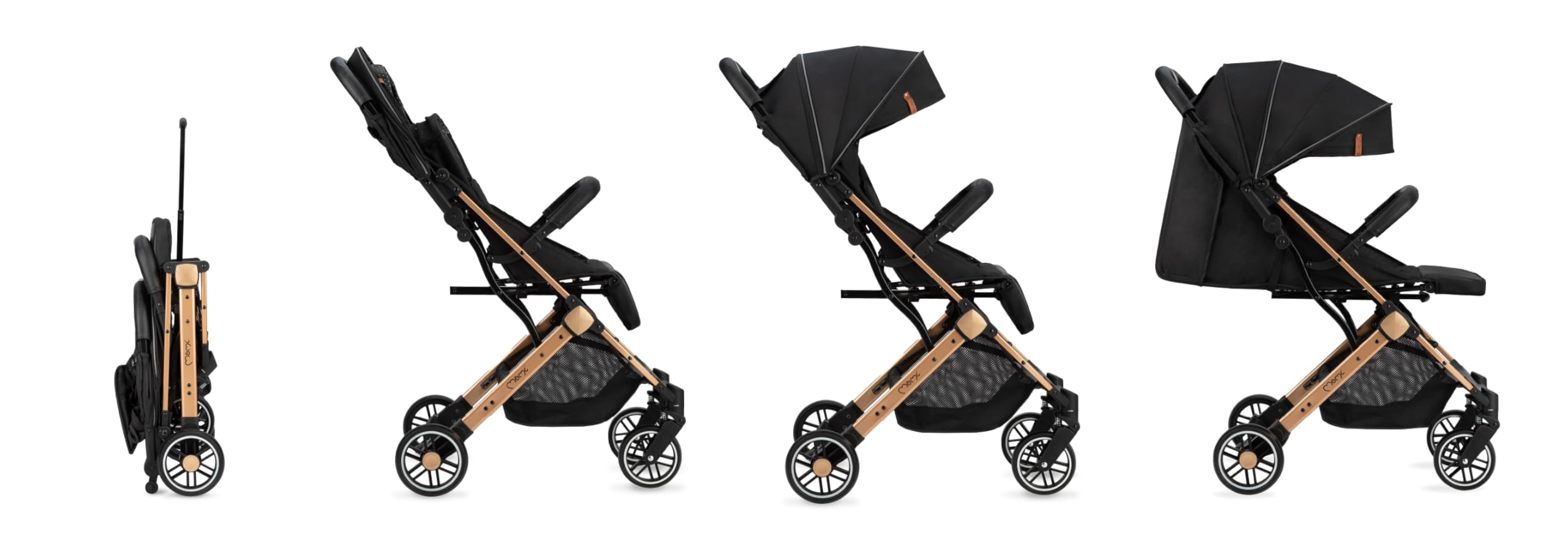 MoMi ESTELLE Poussette compacte légère et pliable dès 6 mois jusqu'à 15 kg, dossier inclinable, repose-pieds réglable, roues amorties, grand panier, harnais 5 points