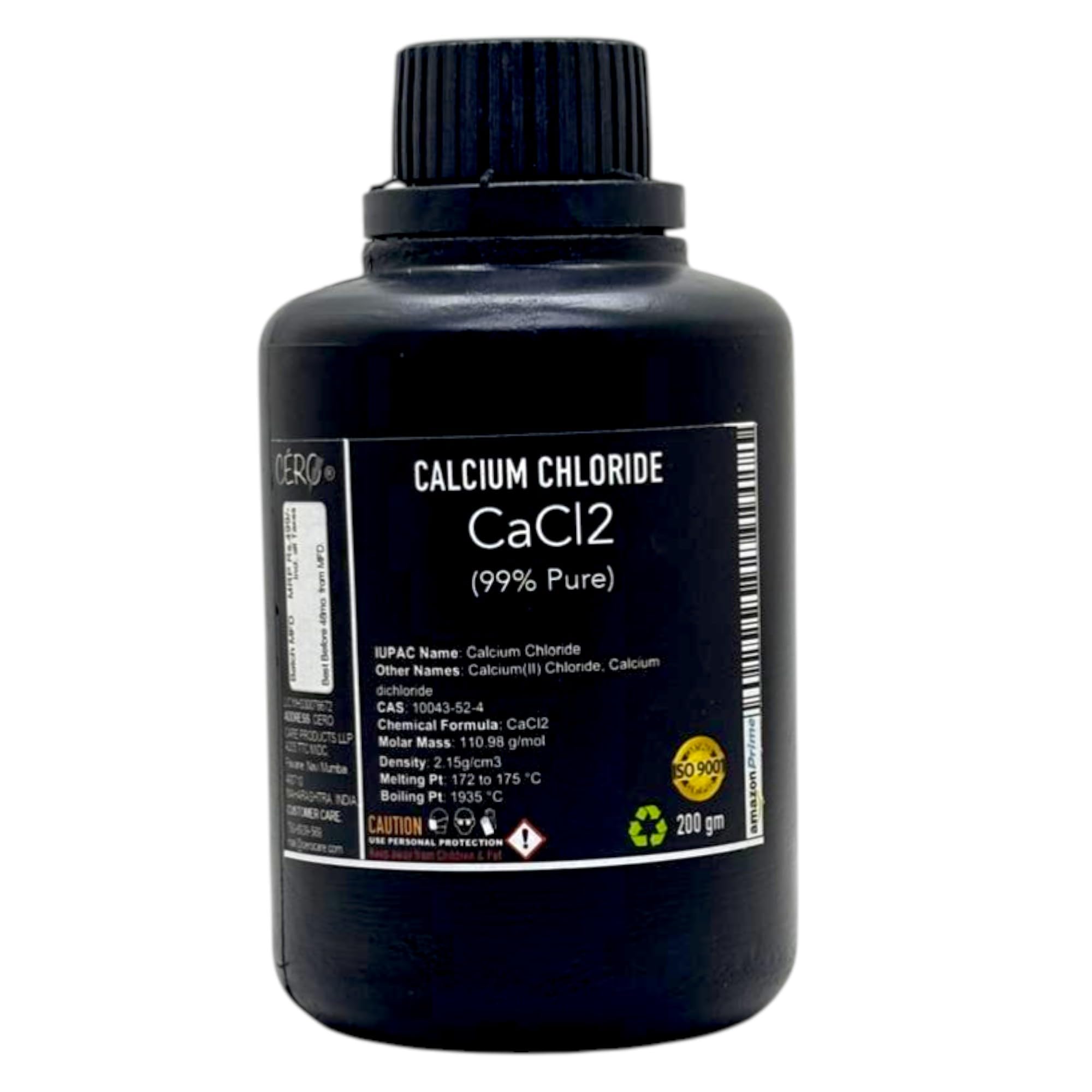 CERO ® Calcium Chloride 99% Pure [CaCl2] CAS: 10043-52-4 (200g) High-Quality Desiccant, Moisture Absorber, Dehumidifier, Ice Melt, Dust Control, Water Treatment, And Industrial Use