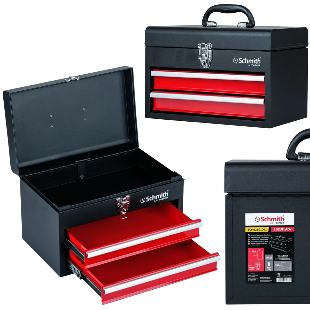 Coffre à outils vide - Coffre à outils métallique - Armoire à outils avec tiroirs (2 pièces) - pour atelier et garage, guidages à roulements à billes, capacité de charge 20 kg, 2 serrures