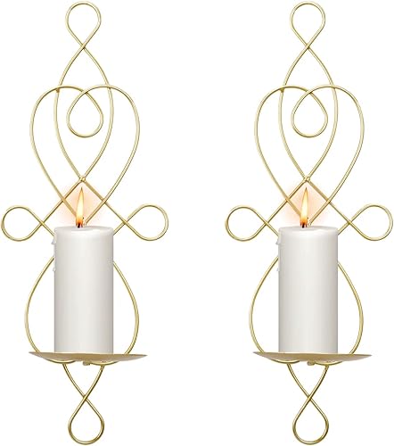Dyna-Living Juego de dos candelabros de pared dorados para candelabros de pared, decoración rústica para comedor, decoración de pared para colgar