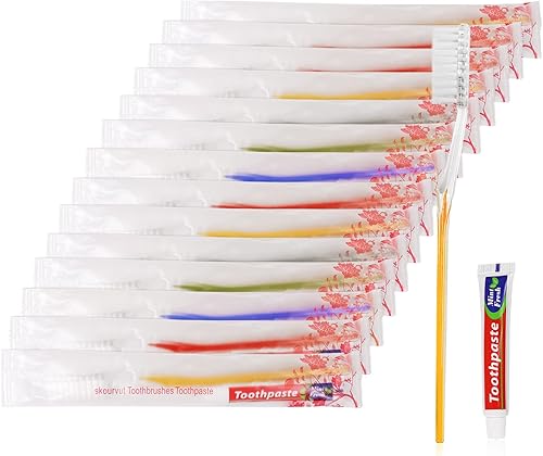 Cepillos de dientes desechables con pasta de dientes envueltos individualmente, 5 colores, cepillo de dientes a granel y pasta de dientes, 0.35 oz
