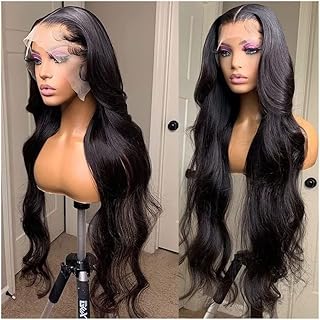 Peruca Perucas Cabelo Humano Wave Front Lace Front Wigs Para Mulheres Negras Density Lace Front Wigs Cabelo Humano Diária (Color : Black, Size : 26Inch)