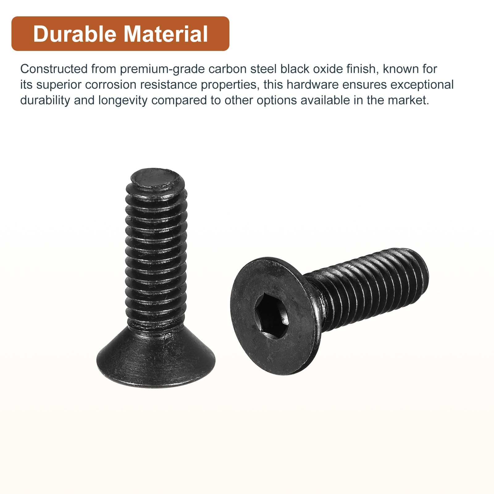 DTGN 5/16-18x1" Flat Head Socket Cap Screws, 12 Pack Hex Socket Flat Head Screws Carbon Steel Black Oxide, Full Thread - Image 3