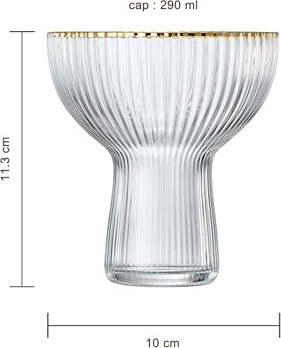 Miniatura 8 de Copas acanaladas de Margarita, Martini y Champagne con borde dorado  Juego de 2  Copa de lujo soplada a mano  Fiesta grande, elegante diseño
