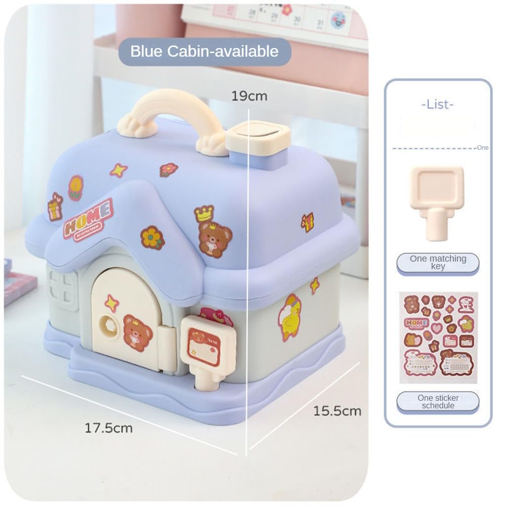 Cartoon House Piggy Bank For Kids – Large Capacity Money Box With Handle & Key – Teaches Saving Habits