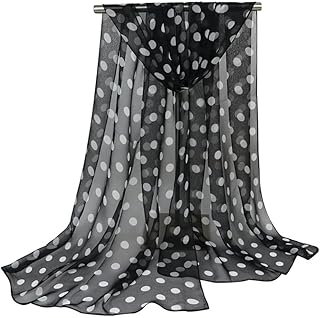 Whakano Polka Dot Georgette Scarf Women, Neckerchief Silk Feel Scarf, Scarf 160 x 50 cm, Long Soft Scarf Stole for Evening Dress, Bridesmaids, Wedding, Festive, for Spring Summer All Year Round, Black