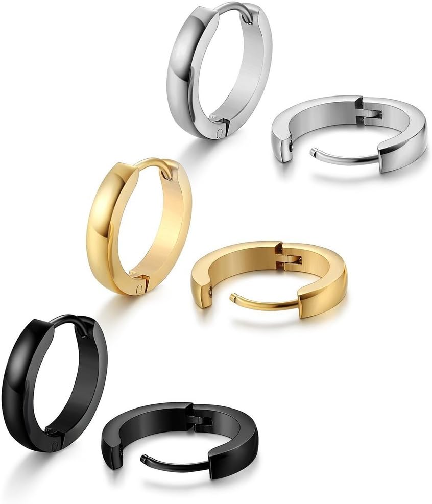 Jewelry 3 Pairs Stainless Steel Hoop Earring for Men Women Huggie Ear Piercings Set