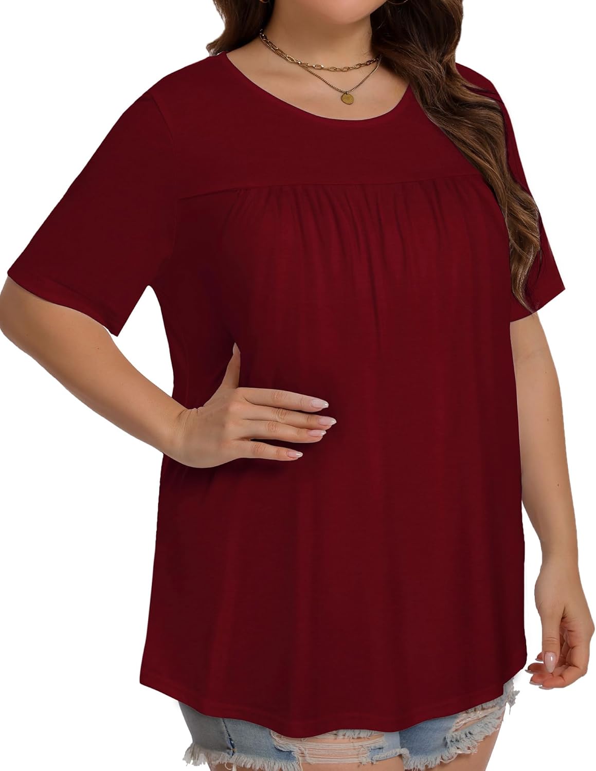 JOELLYUS Womens Plus Size Tops Short Sleeve Summer Tunic Casual Loose Fit Crewneck Shirts Blouse - Image 4