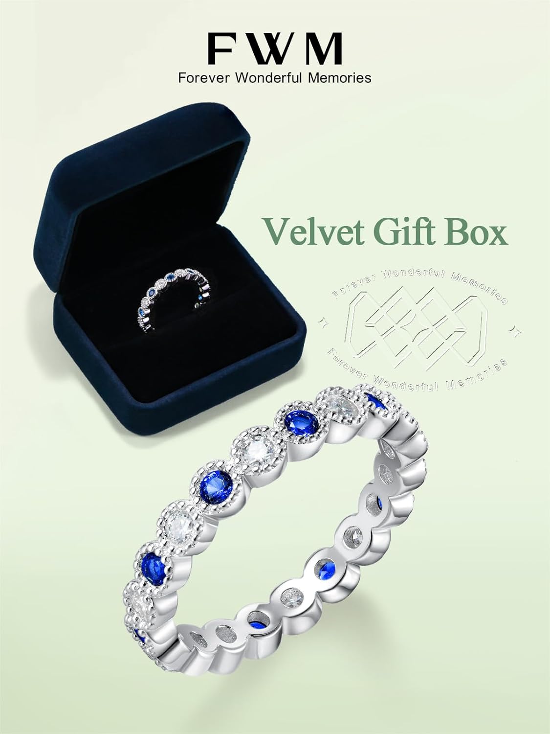 Moissanite and Sapphire/Ruby/Emerald Eternity Rings for Women, Solid 925 Sterling Silver, Stackable Wedding Band, Anniversary Valentines Mother's Day Gifts, Size 4-11
