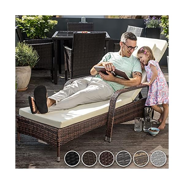 TecTake Rattan day bed sun canopy lounger recliner garden furniture patio terrace - Image 3