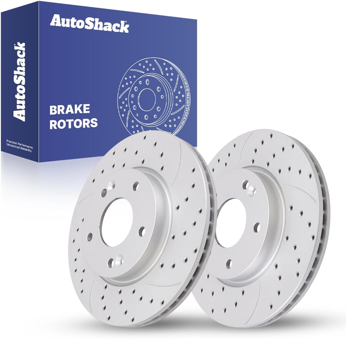 AutoShack Front Vented Drilled & Slotted Coated Brake Rotors Black Matte Finish 2-PC Set Replacement for 2006-2019 Hyundai Sonata 2011-2020 Kia Optima 2010-2014 Kia Forte BlackShield 11.81" (300 mm)