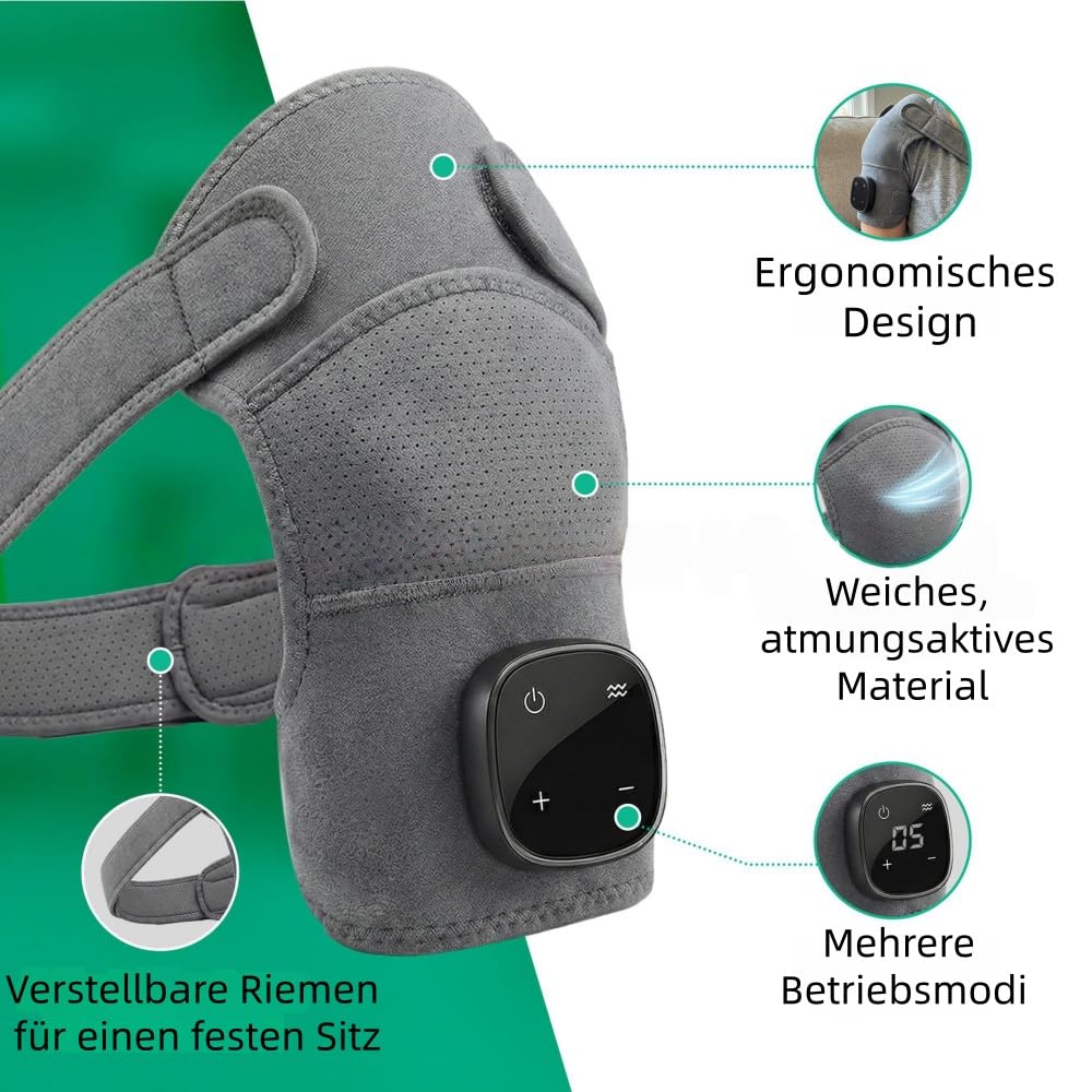 hewelth triple method schulter-massagegerät,Tragbarer, für Männer & Frauen, ergonomisch, verstellbareSchulterbandage mit LED - Anzeige