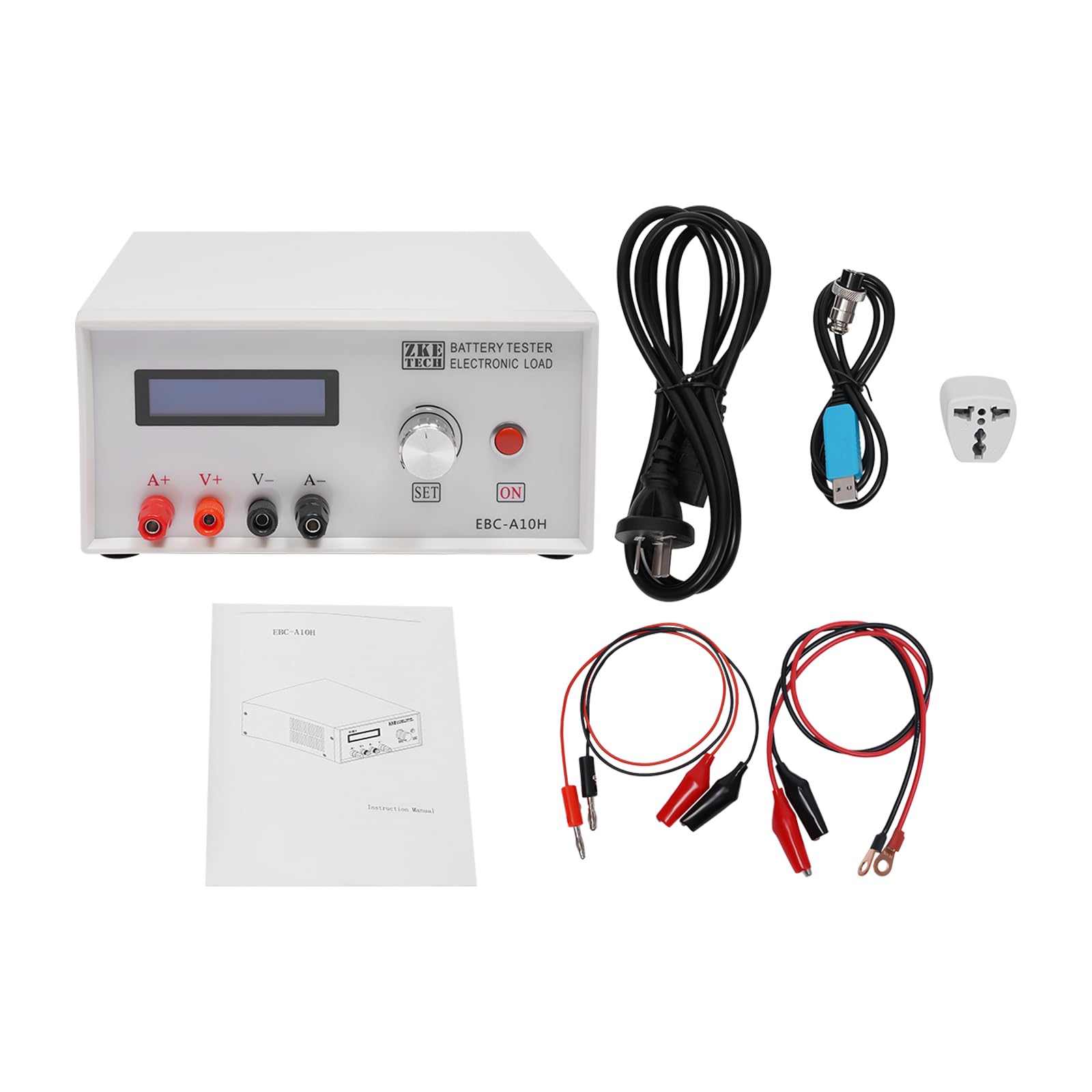 Tester elettronico per batteria, 150 W, tester per batteria, con funzione di ricarica e scarica, 10 A, tester di capacità e prestazioni per batterie al litio e al piombo, con display LCD e clip di