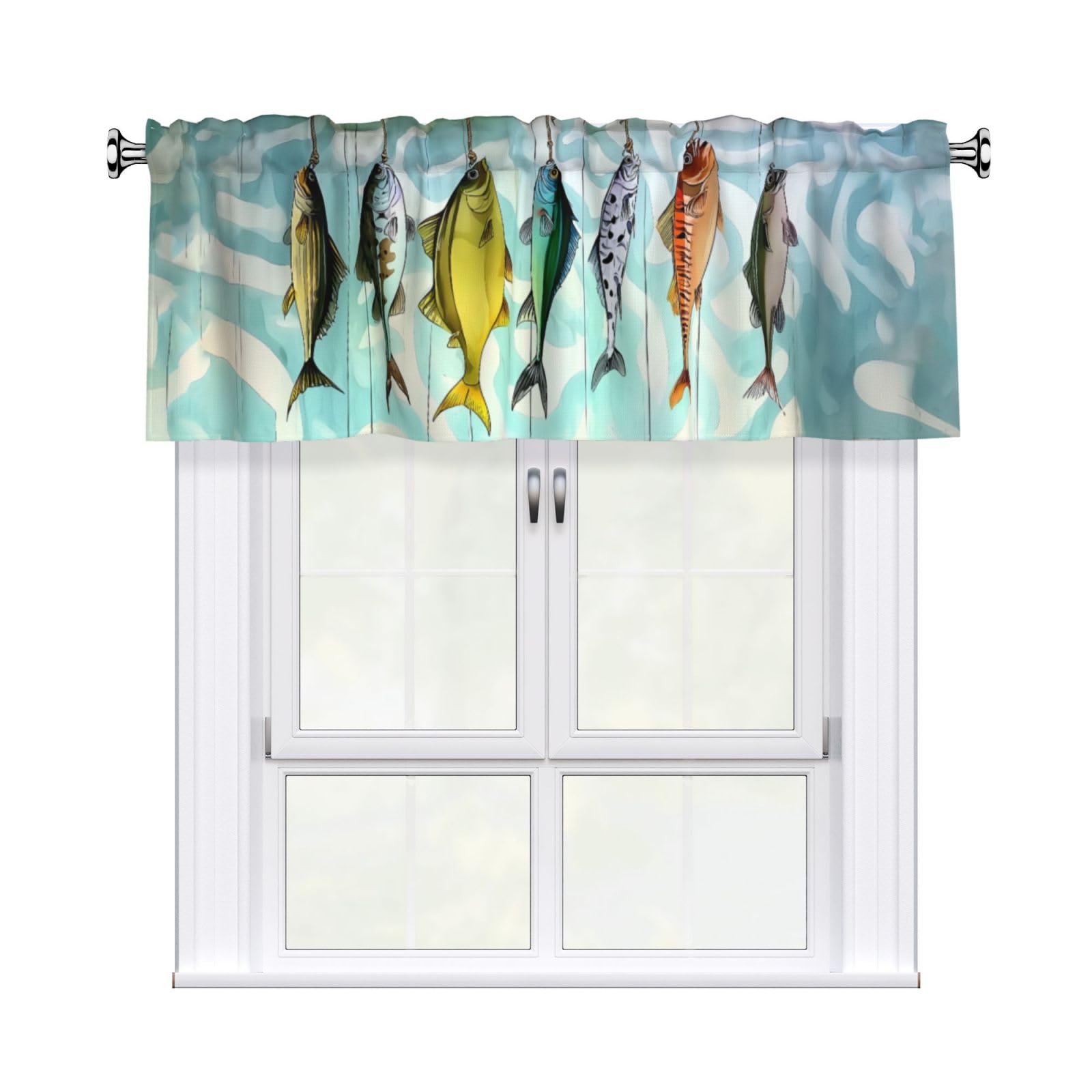 Photo 1 of Czvixsa Fish Valance Curtain Short Window Valance for Kitchen Bathroom Bedroom Living Room Holiday Home Decor 54''X18''