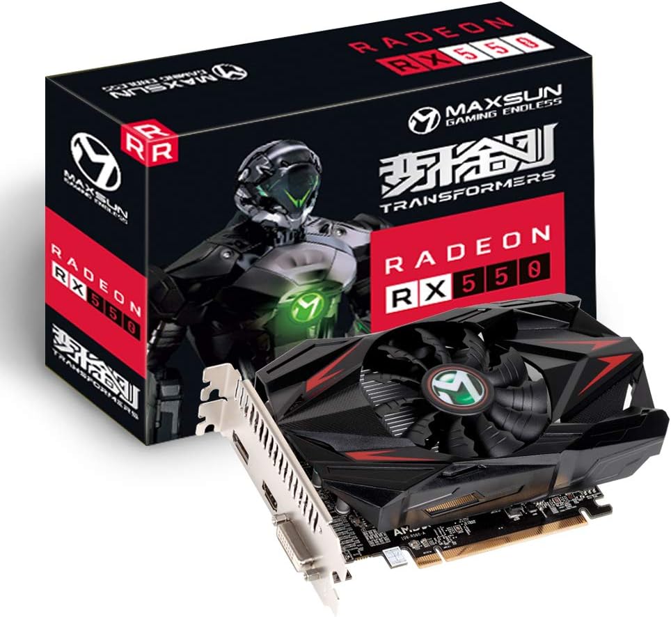 Scheda Video MAXSUN AMD Radeon RX 550 Scheda Grafica 4GB GDDR5 ITX per computer PC, Gaming, Video, GPU 128-bit DirectX 12 PCI Express X16 3.0 DVI-D Dual Link, HDMI, DisplayPort