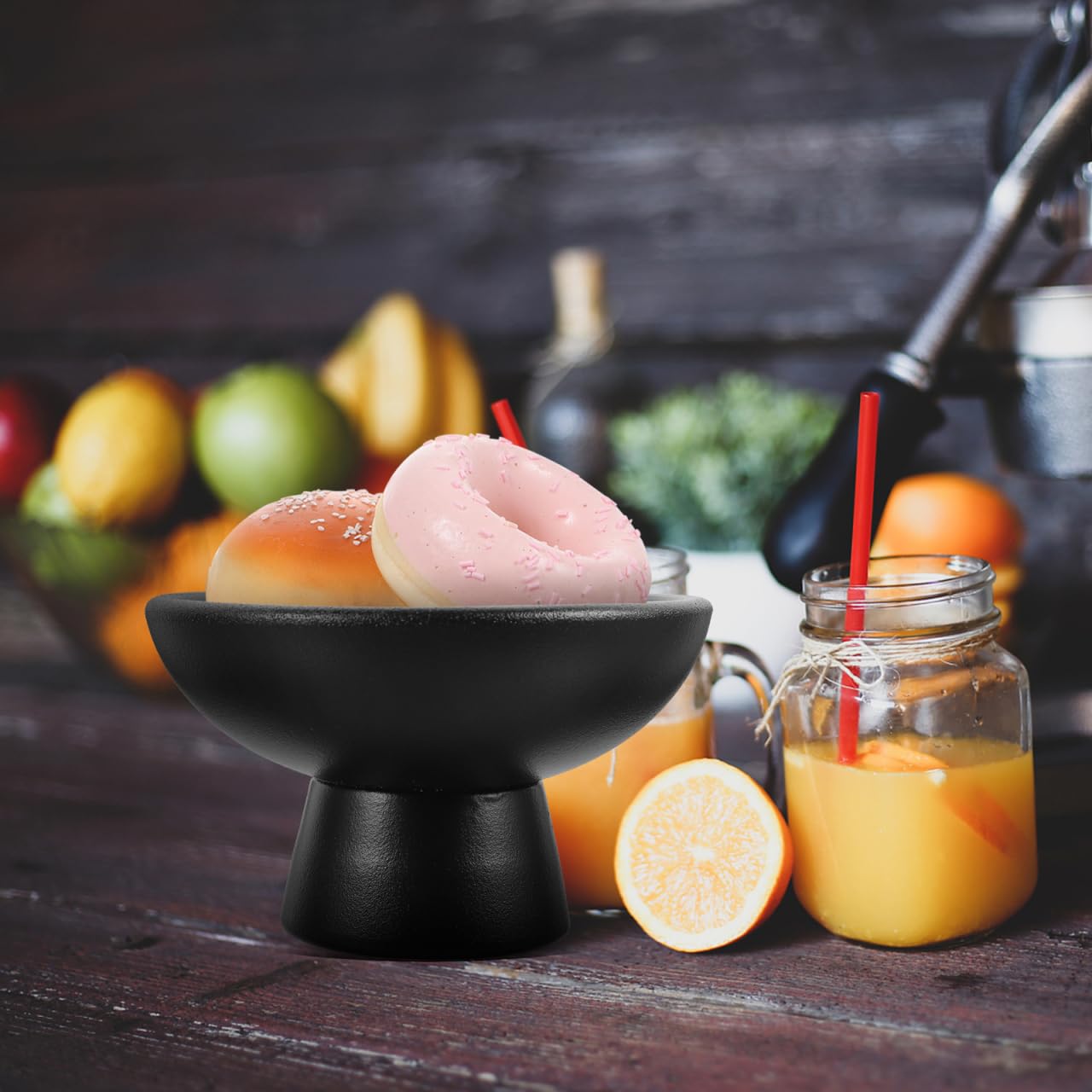 YARNOW Ciotola Per Frutta In Ceramica Ciotola Con Piede Ciotola Rotonda Per Dessert Ciotola Decorativa Per Decorare Il Tavolo Della Cucina Nera