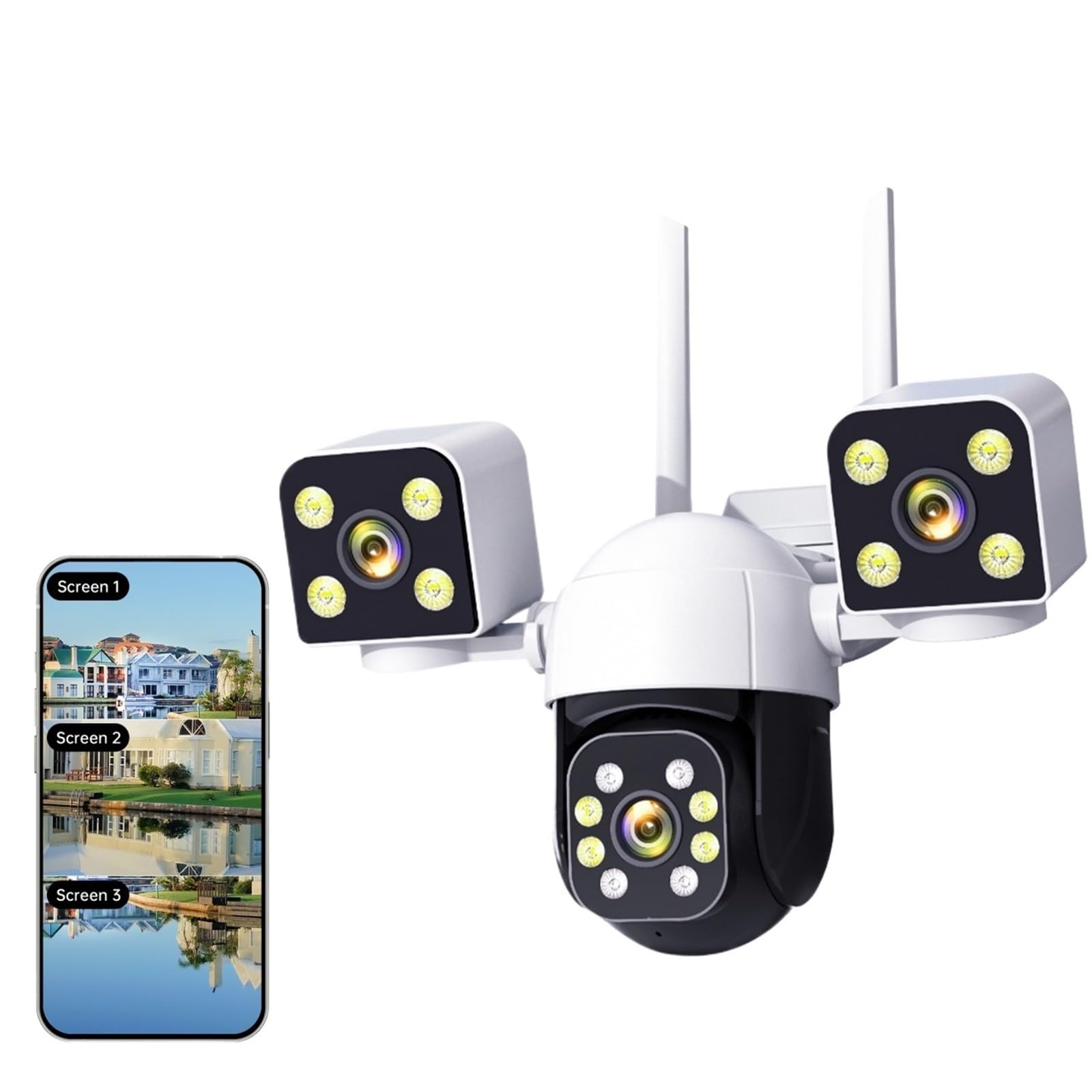 Cámara de seguridad PTZ de 9 MP con 3 lentes de alta definición