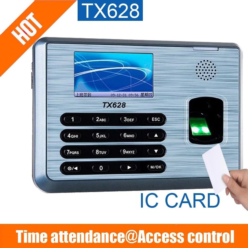 Reloj de control horario, Máquina de control asistencia TX628 Servidor web TCP/IP Registro tiempo con huellas dactilares Opcional para pequeñas empresas(Basic function,1)