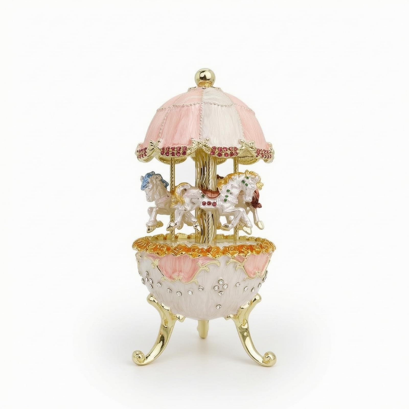Caja Música Carrusel con Caballos Esmaltado Adorno Figura para Habitación Infantil, Rosa