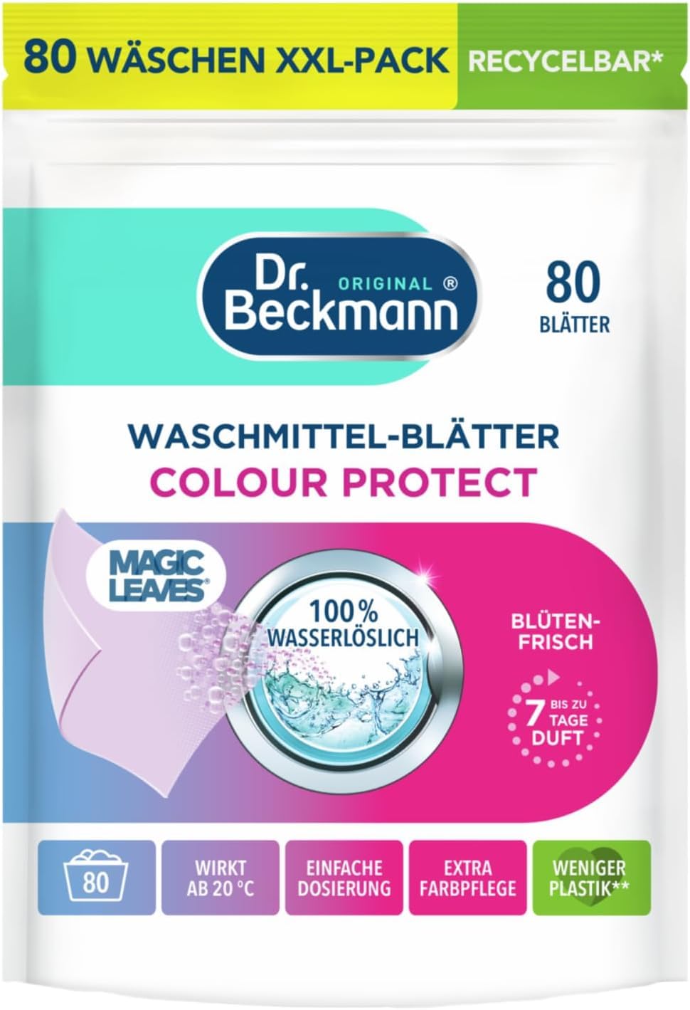 Dr. Beckmann Waschmittel-Blätter Color | Wasserlöslich | 80 Blätter