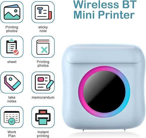 Miniatura 6 de Mini impresora portátil para smartphone impresora térmica inalámbrica con 7 rollos de papel impresora de bolsillo sin tinta Bluetooth inteligente