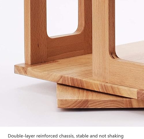 Miniatura 4 de VCADEN Estantería de 2 niveles estantería de haya estante de piso estantería giratoria de 360 grados estante pequeño de madera maciza estante de